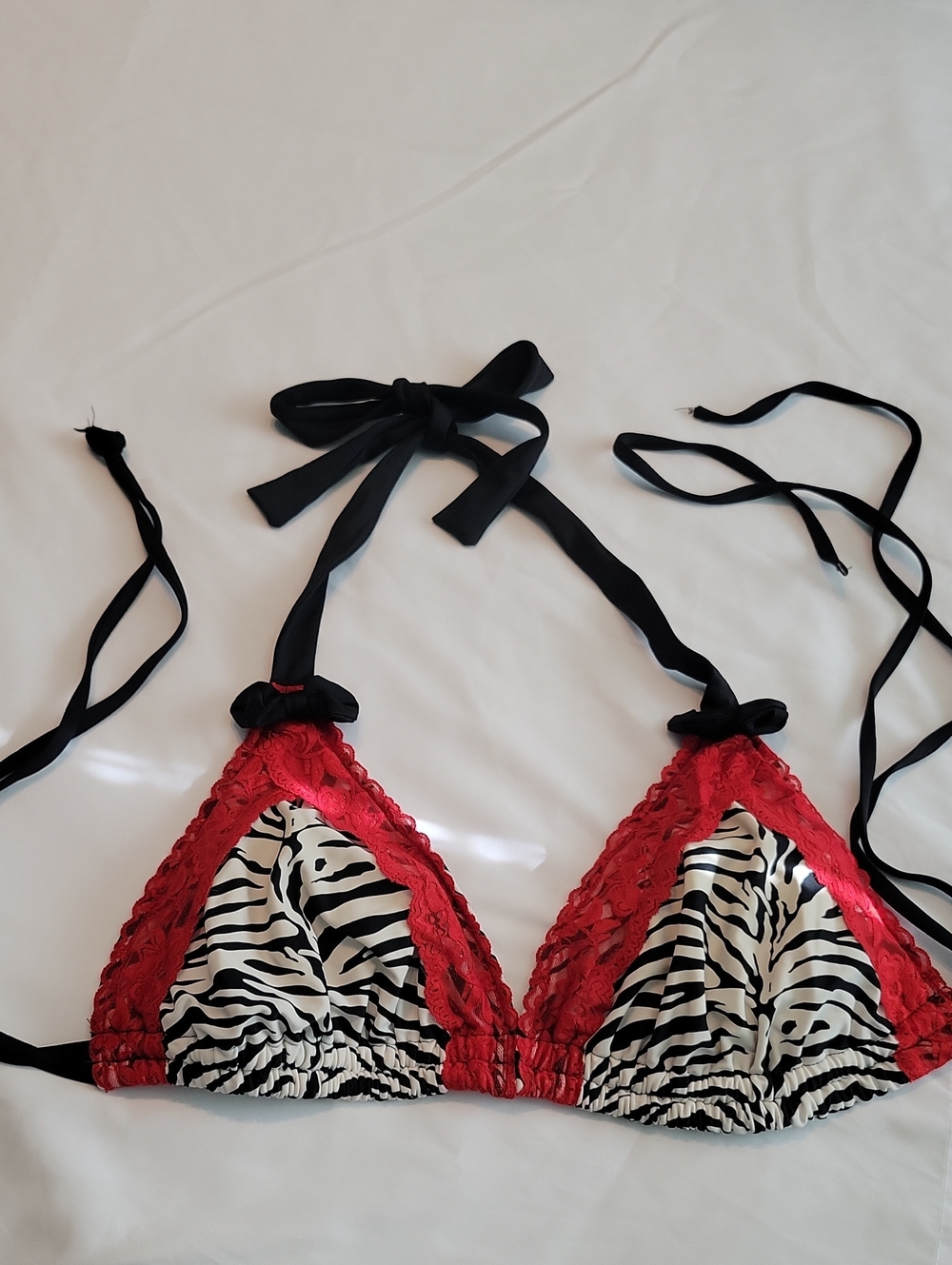 Peaches Uniforms Red & Black Zebra Lace Bandeau